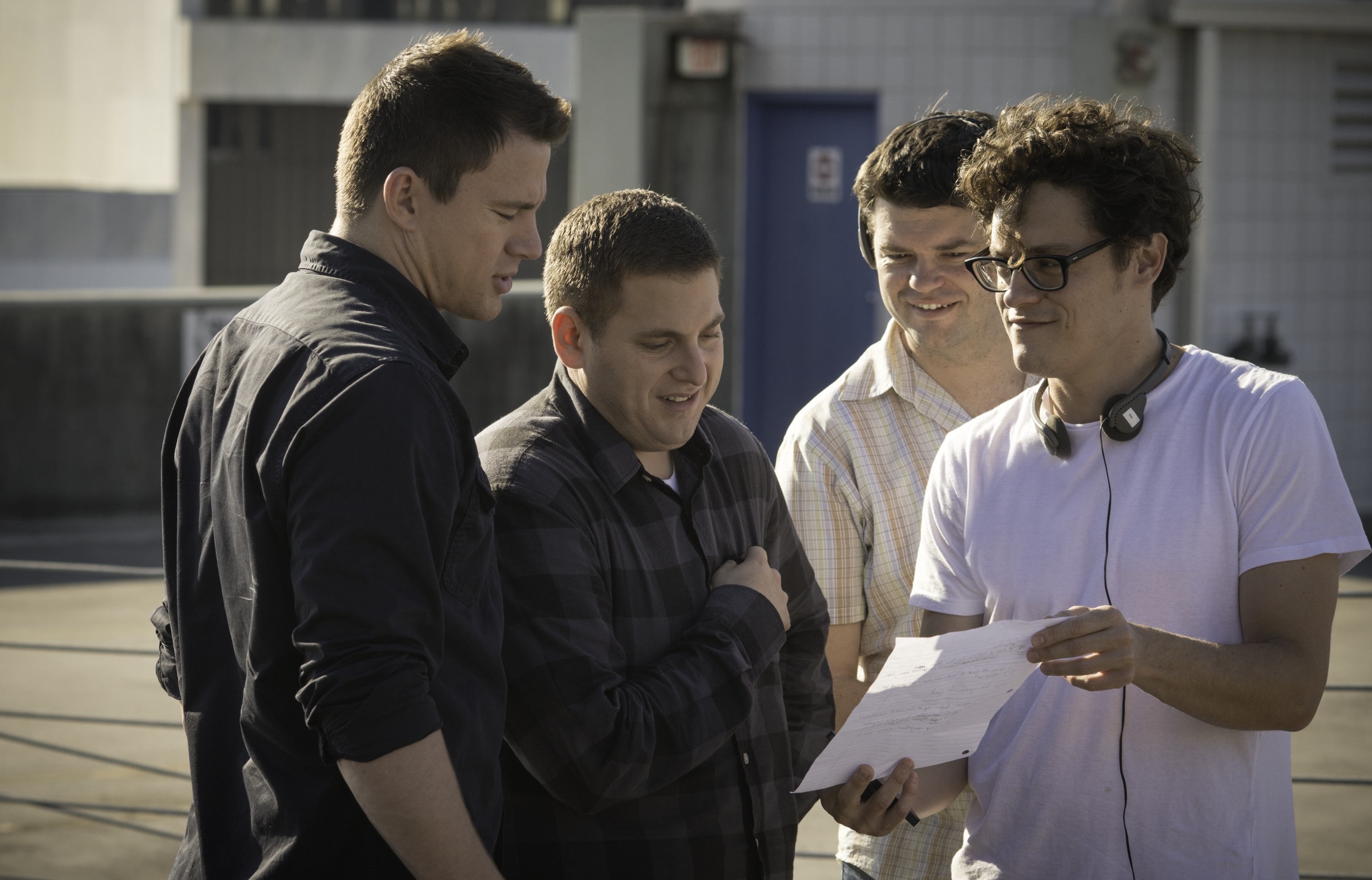 BTS/ Directors PHIL LORD and CHRIS MILLER rehearse with Hill/Tatum